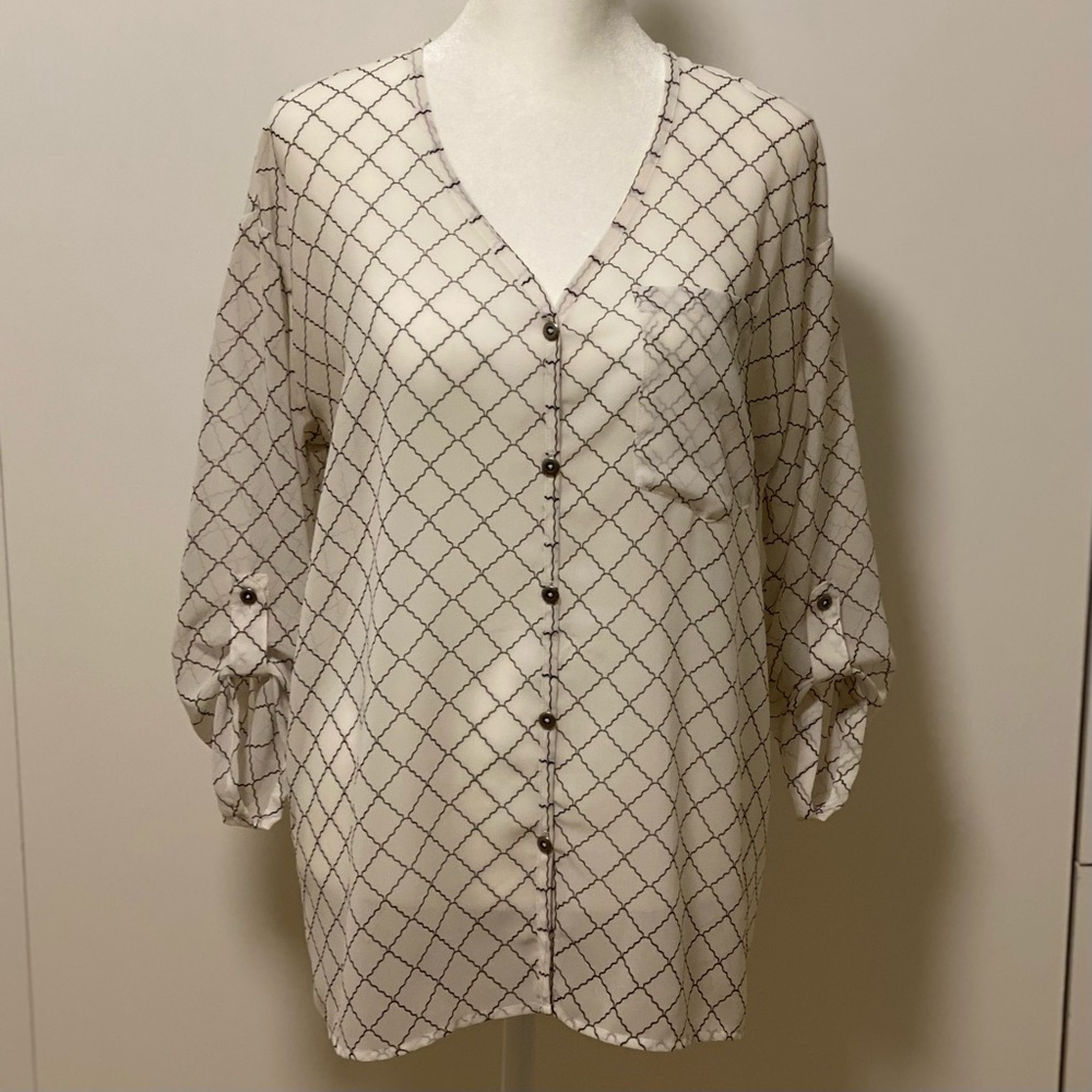 Cabi chessboard sheer blouse XS